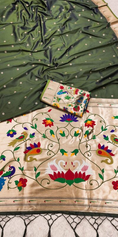 Mehandi Silk Zari Lace Work Saree