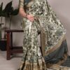 Mehandi Tasar Silk Lace Border Work Saree
