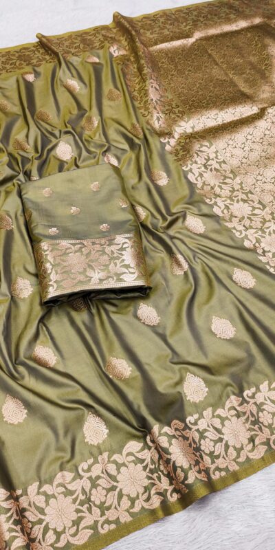 Mehendi Banarasi Silk Lace Zari Work Saree