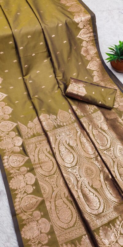 Mehendi Banarasi Silk Zari Work Saree