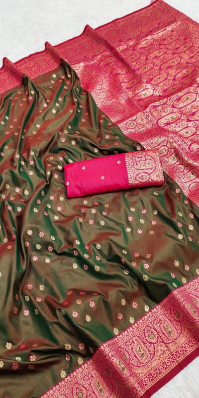 Mehendi Rich Banarasi Silk Zari Lace Work Saree