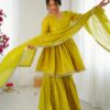 Mustard Mal Chanderi Mirror Work Salwar Suit