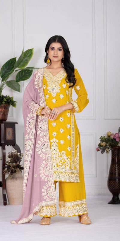 Mustered Faux Georgette With Embroider Salwar Suit