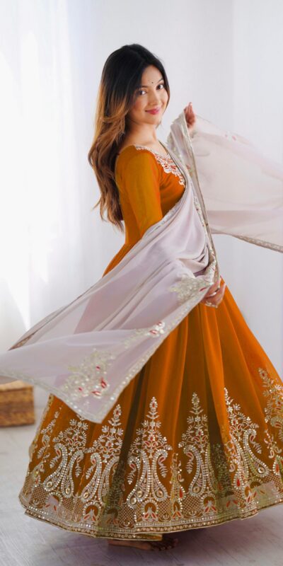 ZF 5008 White Mustered Gown with Embroidery Work. Wedding, Party, Festive, Events, Special Price ₹2049. Delivery 4-6 Working Days. Shop now. | Jump Suits, Salwar suit, Casual Suits, Creative suits, Designer Suits, Palazzo Suits, Party Wear Suits, Patiala Suits, Straight Suits