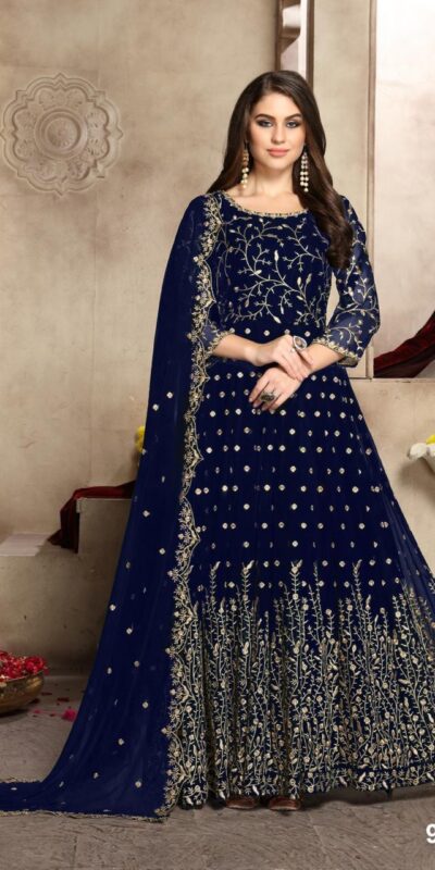FC 94001 Navy Blue Color Georgette Multi Thread Zari Stich Anarkali Suit Wedding, Party, Festive events, etc. Expected Delivery 4-6 Working Days @2399/- | Anarkali Suits, Bollywood Anarkali, Creative-Anarkali, Designer Anarkali, Embroidered Anarkali, Party Wear Anarkali