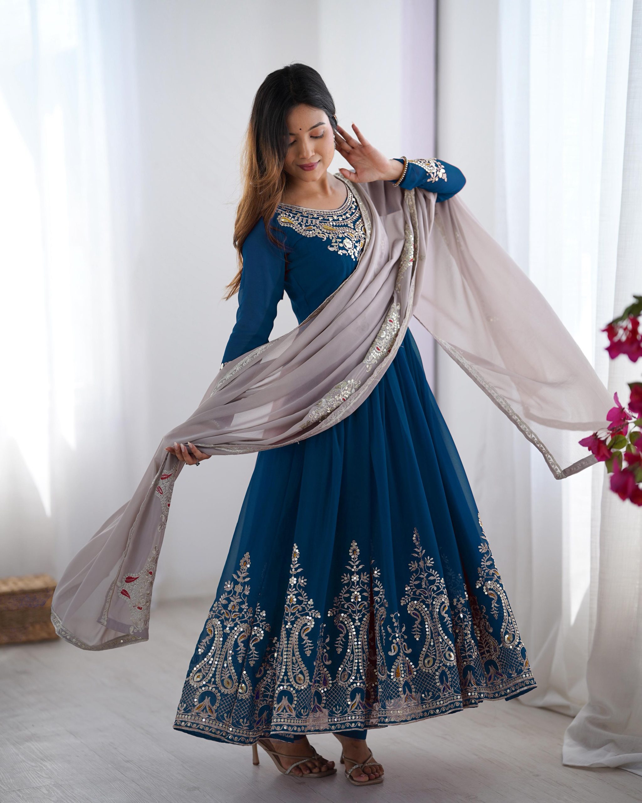 ZF 5008 Navy Blue Georgette Gown with Embroidery Work. Wedding, Party, Festive, Events, Special Price ₹2049. Delivery 4-6 Working Days. Shop now. | Jump Suits, Salwar suit, Casual Suits, Creative suits, Designer Suits, Palazzo Suits, Party Wear Suits, Patiala Suits, Straight Suits