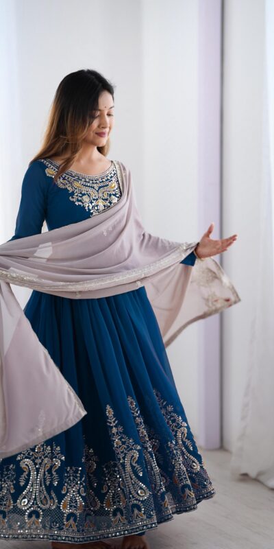 ZF 5008 Navy Blue Georgette Gown with Embroidery Work. Wedding, Party, Festive, Events, Special Price ₹2049. Delivery 4-6 Working Days. Shop now. | Jump Suits, Salwar suit, Casual Suits, Creative suits, Designer Suits, Palazzo Suits, Party Wear Suits, Patiala Suits, Straight Suits
