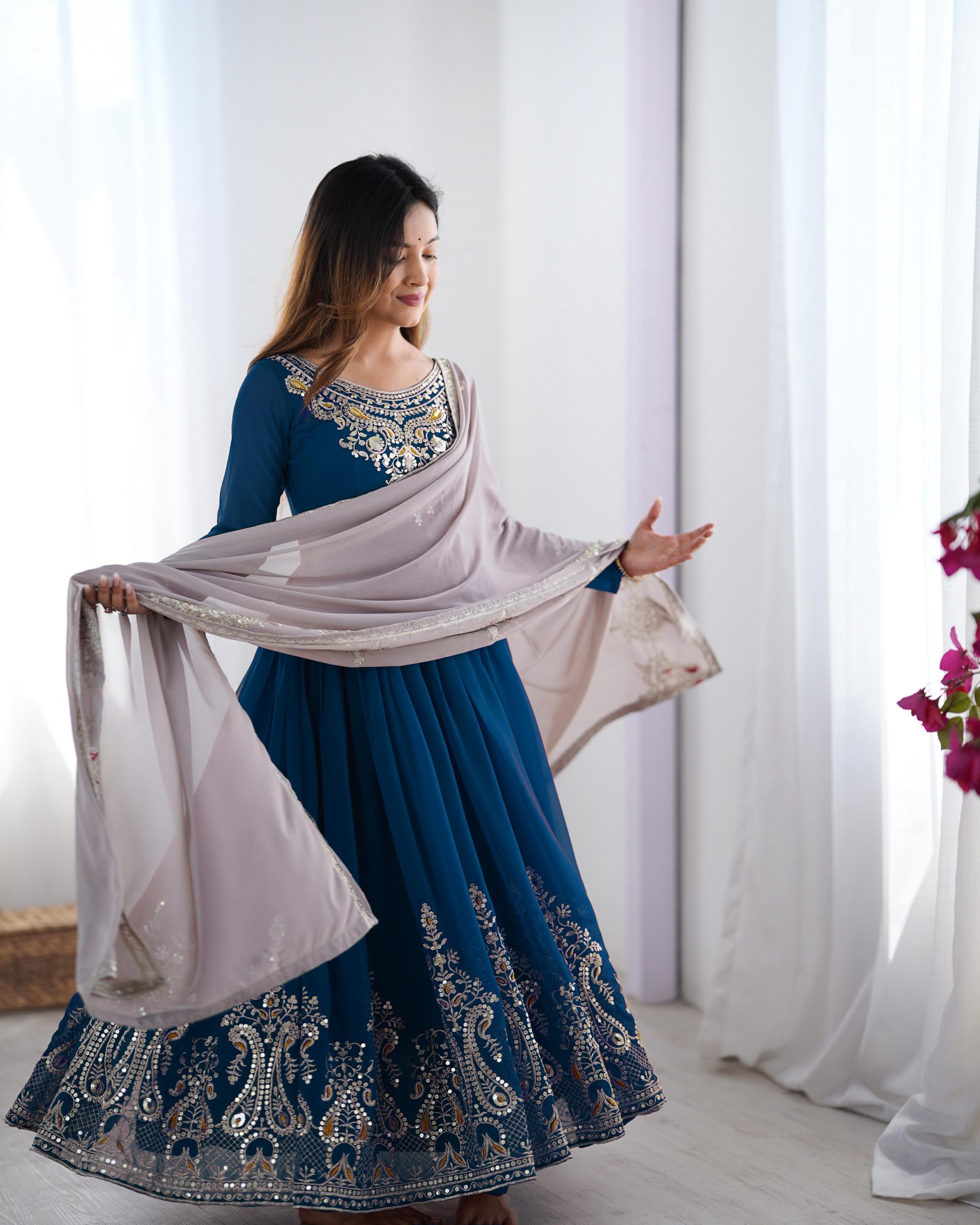 ZF 5008 Navy Blue Georgette Gown with Embroidery Work. Wedding, Party, Festive, Events, Special Price ₹2049. Delivery 4-6 Working Days. Shop now. | Jump Suits, Salwar suit, Casual Suits, Creative suits, Designer Suits, Palazzo Suits, Party Wear Suits, Patiala Suits, Straight Suits