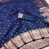 Navy Blue Soft Banarasi Silk Zari Lace Work Saree