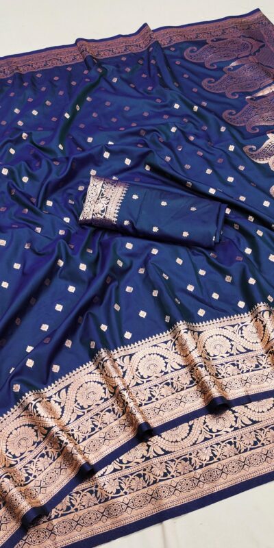 Navy Blue Soft Banarasi Silk Zari Lace Work Saree