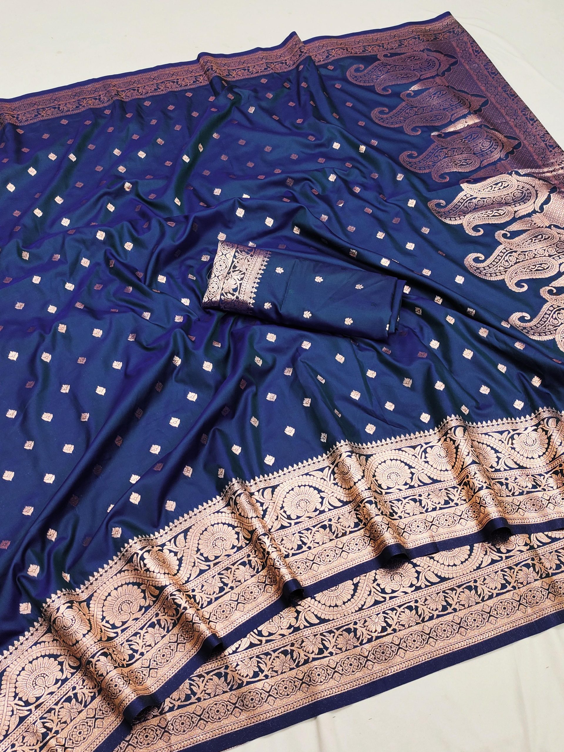 Navy Blue Soft Banarasi Silk Zari Lace Work Saree