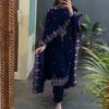 Navy Blue Viscose Velvet Embroidery Work Salwar Suit