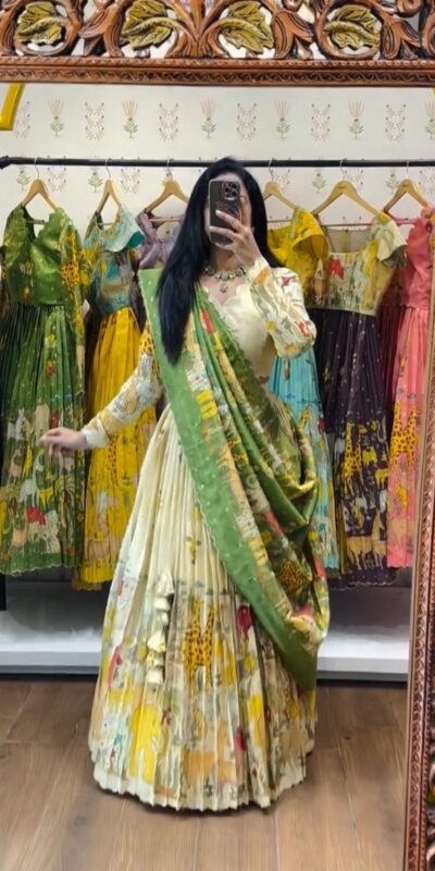 Off White Cotton Kalamkari Print Lehenga Choli