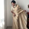Off White Soft Lichi Silk Golden Waving Saree