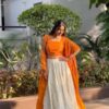 Orange Jacquard Silk Printed Lehenga Choli