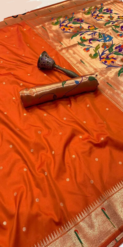 Orange Pure Banarasi Silk Zari Work Saree