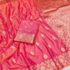 Peach Banarasi Silk Lace Zari Work Saree