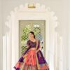 Peach Dola Silk Lace Work Kalamkari Print Lehenga Choli
