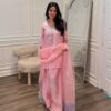 Peach French Crape Bead Work Salwar Suit