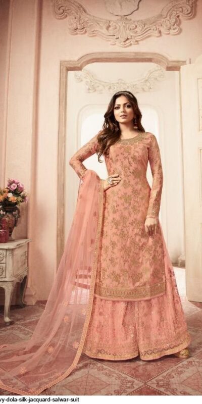 FC L.t 5401 Peach Color Jacquard Silk Georgette Diamond Sharara Suit Wedding, Party, Festive Expected Delivery 4-6 Working Days  @2999/- | Jump Suits, Salwar suit, Casual Suits, Creative suits, Designer Suits, Palazzo Suits, Party Wear Suits, Patiala Suits, Straight Suits