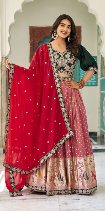 Ram 104 Peach mono silk Lehenga Choli Perfect for Wedding, Party, Anniversary, Onam, Ethnic Day – . Festive Deal ₹3149. Delivery 4-6 Working Days. | Lehenga, Bollywood Lehenga, Creative Lehenga, Designer Lehenga, Embroidered Lehenga, Party Wear Lehenga