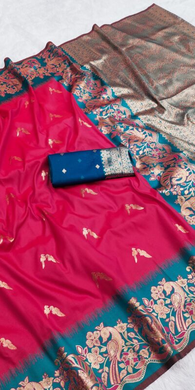 Pink Banarasi Silk Weaving Lace Zari Work Saree