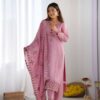 Pink Chinnon Silk Lace Embroidery Work Salwar Suit