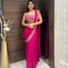 Pink Chinon Embroidery Lace Work Saree