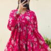Pink Cotton With Printed Kurti