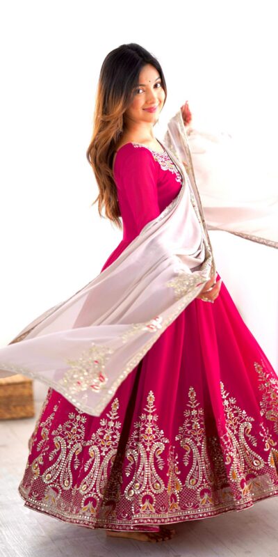 ZF 5008 Pink Georgette Gown with Embroidery Work. Wedding, Party, Festive, Events, Special Price ₹2049. Delivery 4-6 Working Days. Shop now. | Jump Suits, Salwar suit, Casual Suits, Creative suits, Designer Suits, Palazzo Suits, Party Wear Suits, Patiala Suits, Straight Suits