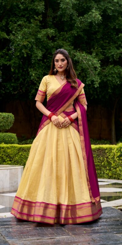 Pink Kanchipuram Zari Lace Work Lehenga Choli