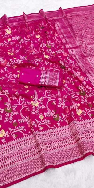 Pink Khaddi Pashmina Lace Zari Work Saree