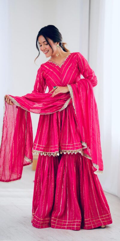 Pink Mal Chanderi Mirror Work Salwar Suit