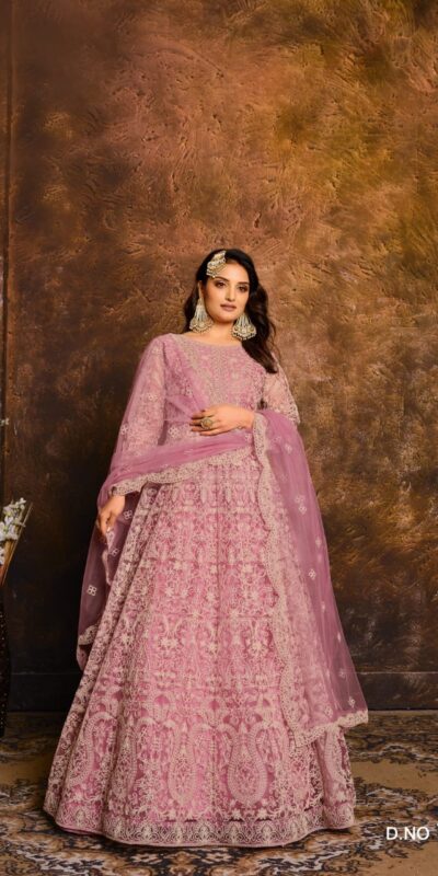 Pink Net Embroidery Work Salwar Suit