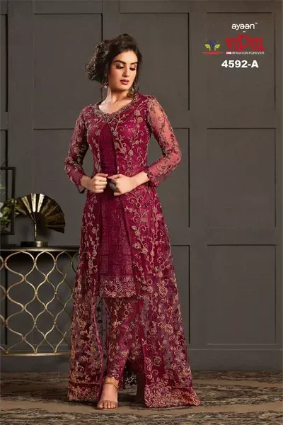 Pink Net Stone Work Salwar Suit