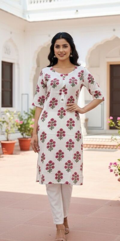 Pink Rayon Print Kurti