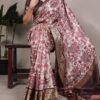Pink Tasar Silk Lace Border Work Saree