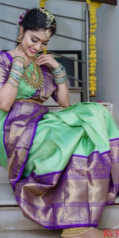 Pista Green Soft Silk Jacquard All Over Saree