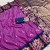 Purple Banarasi Silk Weaving Lace Zari Work Saree