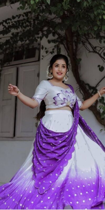 Purple Chinon Digital Print Lehenga Choli