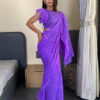 Purple Fox Georgette Embroidery Work Saree
