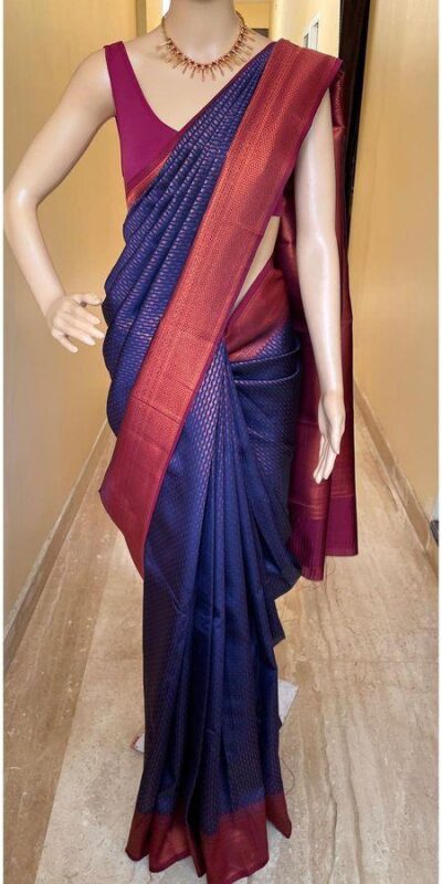 Purple Lichi Silk Jacquard Border Lace Work Saree