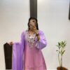Purple Printed Crape Silk Mirror Work Salwar Suit