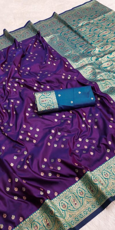 Purple Rich Banarasi Silk Zari Lace Work Saree