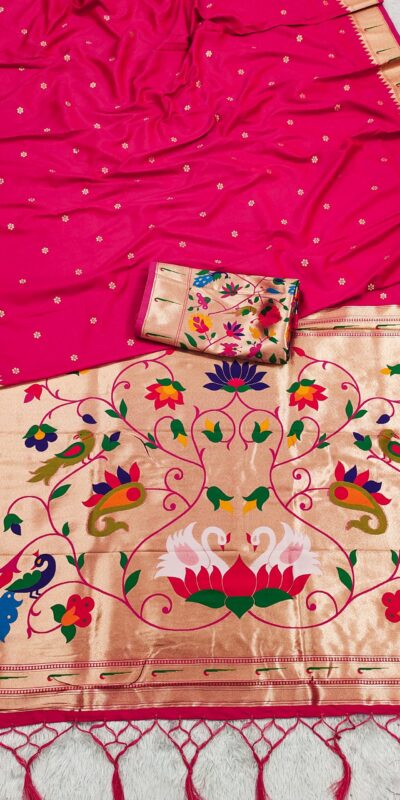 Rani Pink Silk Zari Lace Work Saree