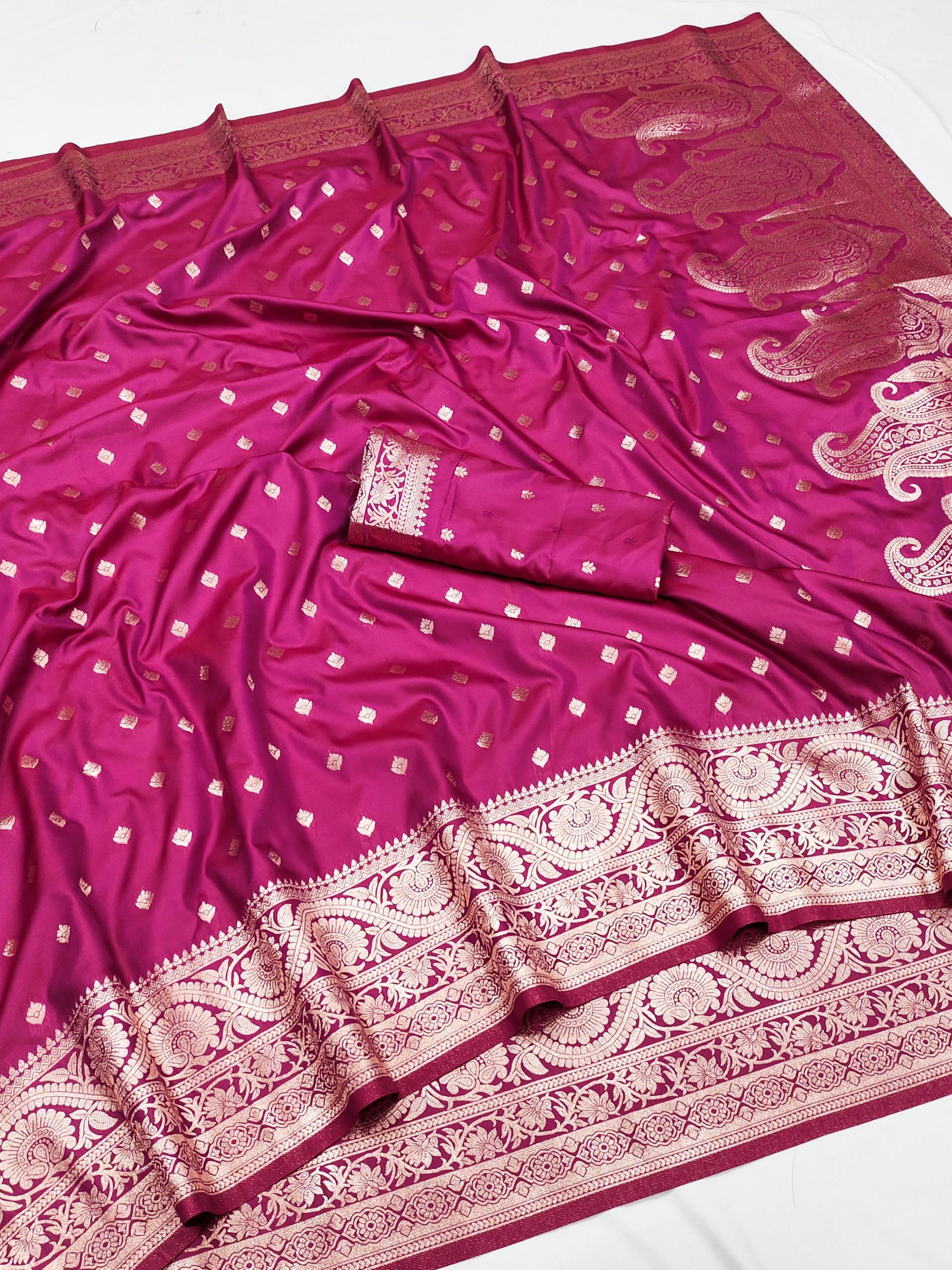 Rani Pink Soft Banarasi Silk Zari Lace Work Saree