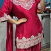 Red Chinnon Silk Lace Embroidery Work Salwar Suit