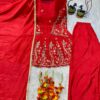 Red Chinon Silk Lace Embroidery Work Salwar Suit