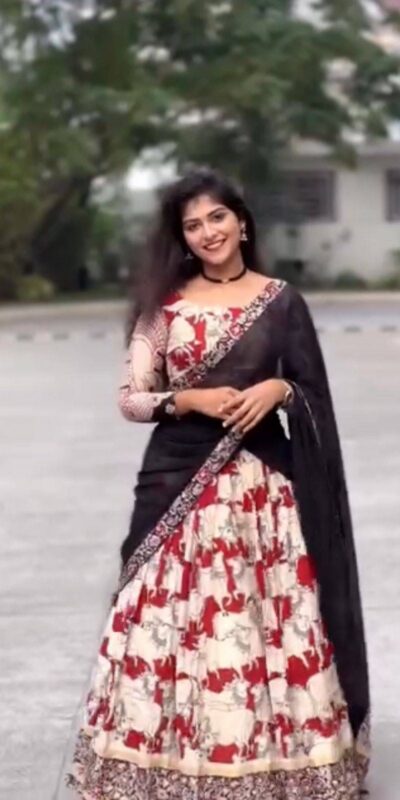 Red Rayon Cotton Kalamkari Print Lehenga Choli