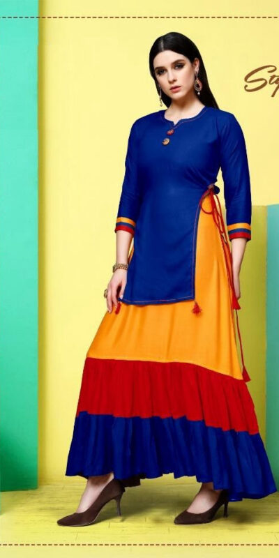 Royal Blue 14 kg Rayon With Plain Gown